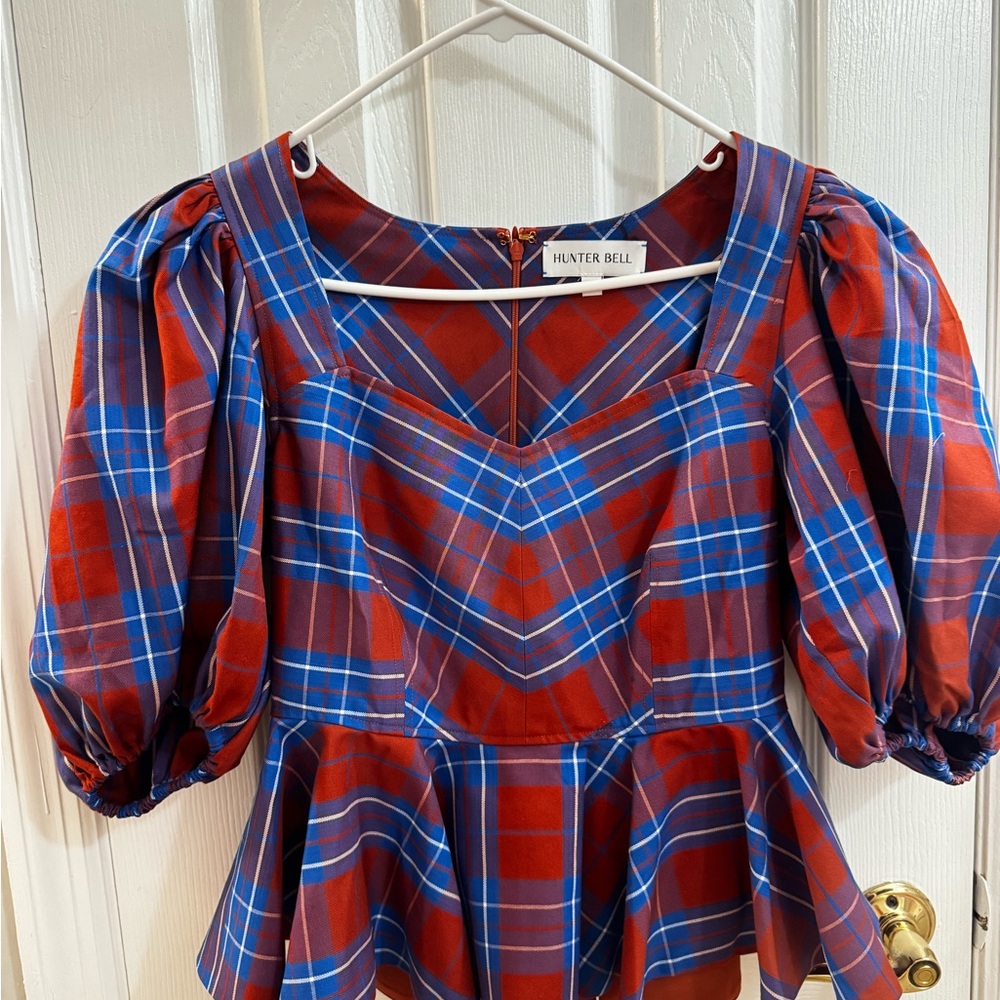 Hunter Bell Vibrant Plaid Puff Sleeve Blouse